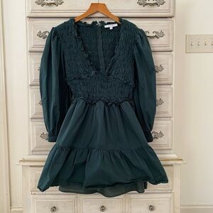 Vici Dark Green Smocked Dress
